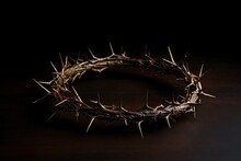 Jesus Crown Of Thorns On Dark Background With Window Light Suitable For Christian Background And Easter Concept
