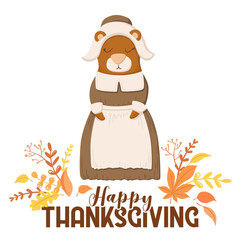 Wall Mural - Vector illustration with cute bear character, autumn leaves and lettering isolated on white background. Illustration for Thanksgiving greeting card template, invitation, poster