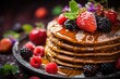 Selective focus used for photographing buckwheat pancakes with berries and honey