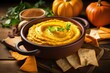 Thanksgiving pumpkin dip on wooden background