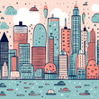 Chicago skyline quirky doodle pattern, background, cartoon, vector, whimsical Illustration