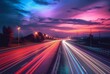 time lapse photography of highway road at night background. generative ai