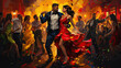 © jr-art - A young Latin couple dancing exuberantly together on a street