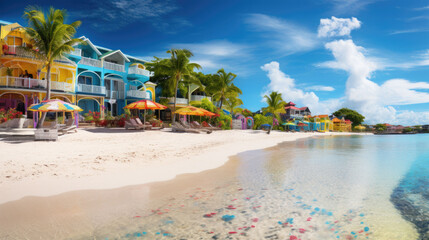 Wall Mural - Hotels on a beach in the Caribbean. Summer vacation concert