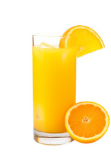 Canvas Print - glass of orange juice and orange on a transparent white background