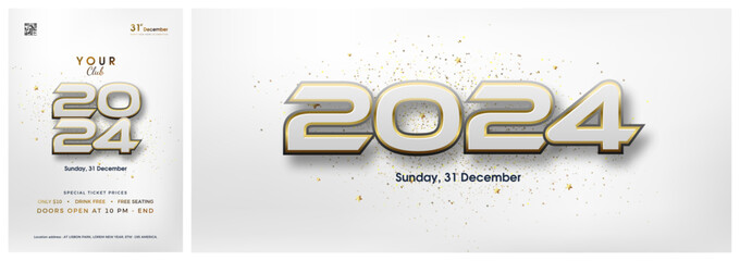 Wall Mural - Happy new year modern 2024. With modern white numbers wrapped in luxurious gold. Premium vector background 2024.