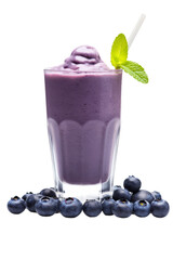 Wall Mural - A delicious blueberry milkshake drink on a clear white background