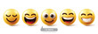 Emoji happy emoticon characters vector set. Emojis emoticons in enjoy, joyful, funny, and smiling facial expression yellow face collection. Vector illustration emojis happy icon collection.
