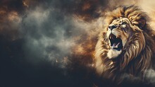 Space For Text On Textured Background Surrounded By A Lion In Watercolor Style, Background Image, AI Generated