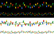 Vector illustration of a string of tangled holiday lights, in long and short strings, against a white and a black background. Strings can be joined end to end to make longer, endless strings.