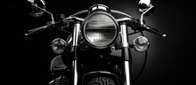 Old Style Motorcycle With Prominent Headlight Emphasizing Black And White Hues With Copyspace For Text