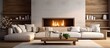 © 2rogan - Modern elegant and luxurious interior design creating a warm and bright living room ambiance with a fireplace wood furniture and ample seating space With copyspace for text