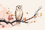 Fototapeta Dziecięca - owl perched on a tree in sketch, in yellow and pink style, simple design 3d rendering AI generative 
