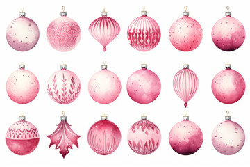 Wall Mural - Pink Christmas ornaments set isolated on white background