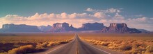 Endless Adventure. Journey Through Desert Landscape. Scenic Road Trip In California. American Wilderness. Traveling Highway