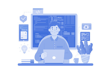 Wall Mural - man coder development programming computer