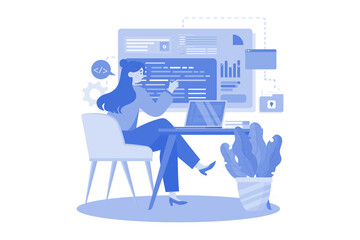 Wall Mural - writing codes and typing data code technology