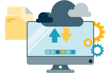 Wall Mural - the process of uploading and downloading data from cloud storage