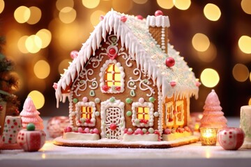 Sticker -  a gingerbread house is decorated with icing and decorations.  generative ai