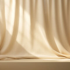 Wall Mural - empty curtains stage light on beige background texture. mock up product display podium with generati