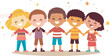 © PixelDreamer - Friendship day banner, cute cartoon friends holding hands each other vector illustration,