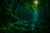 Fototapeta Na ścianę - A magical, moonlit woodland filled with fairies and unicorns.