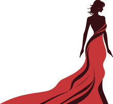 Silhouette Of A Beautiful Woman In Red Dress Vector Illustration