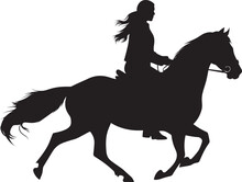 Silhouette Of A Beautiful Woman Riding Horse Vector