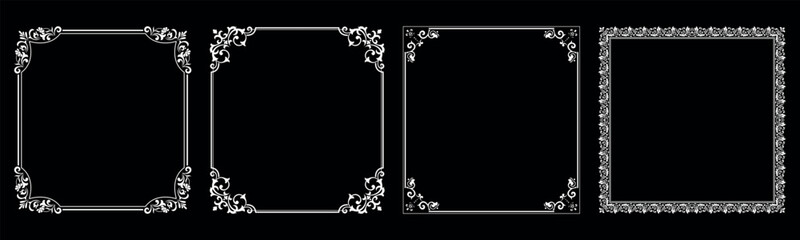 Set of decorative frames Elegant vector element for design in Eastern style, place for text. Floral black and white borders. Lace illustration for invitations and greeting cards.