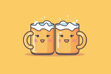 two beer mugs cheers copy space vector illustration