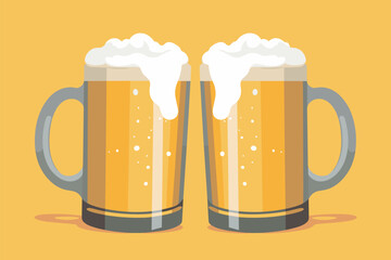 two beer mugs cheers copy space vector illustration