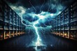 data center network with splashing dark sky background, powerful internet technology concept