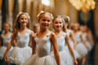 A classroom of aspiring young ballerinas gracefully dancing in unison 