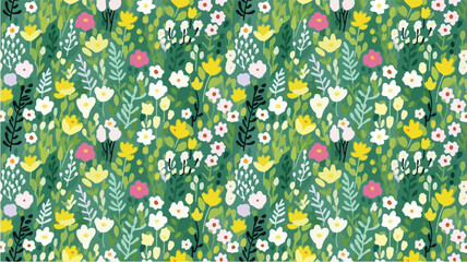 Wall Mural - green seamless flowers repeating pattern, flowers pattern, ditsy, liberty , meadow, floral