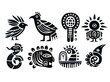 Set of ethnic ornament with animal, bird, human figures. Tribal art with african tribal motifs. Vector illustration EPS8