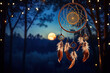 Indian dream catcher hanging under a starry night sky, contrasting with heavenly beauty
