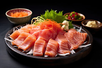 Sashimi Thin slices of raw fish or seafood