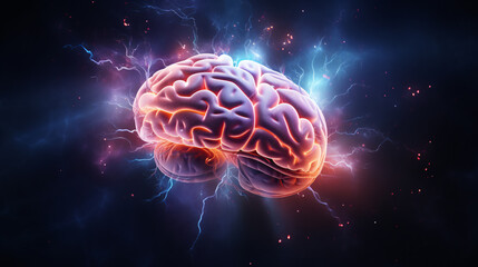 Wall Mural - The human brain: A source of energy flashes, exploring the concept of brain power