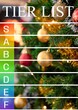Composite of tier list text over christmas tree