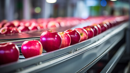 Wall Mural - Fesh apples in fruit packaging warehouse.