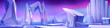 Polar night landscape with glaciers floating in sea and pink aurora borealis in sky. Cartoon vector cold arctic panoramic scenery with iceberg and northern lights. Drifting ice and snow blocks.