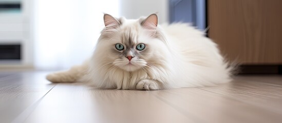 Canvas Print - Living room floor with color point cat With copyspace for text