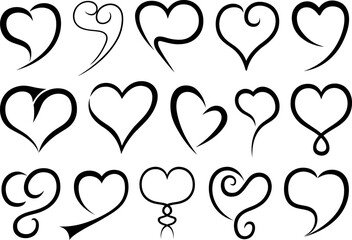 Wall Mural - Set of different line hearts isolated on white