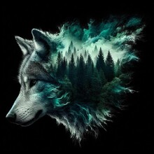 AI Generated Illustration Of A Majestic Gray Wolf With Its Fur Adorned With A Trees