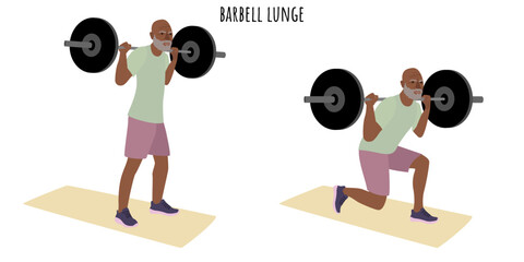 Wall Mural - Senior man doing barbell lunge exercise