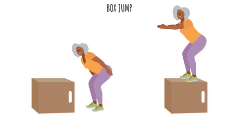 Wall Mural - Senior woman doing box jump exercise