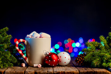 Aufkleber - Hot chocolate with marshmallow, Christmas tree branch