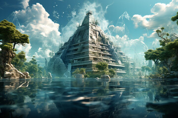 Aufkleber -  In this interpretation, the Great Pyramid of Chichen Itza is transformed into an abstract and geometric composition. 