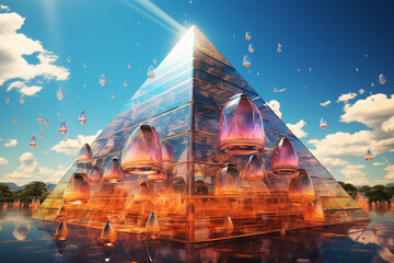 Fototapete -  In this artwork, the Great Pyramid of Chichen Itza is depicted as an abstract and inflated structure 