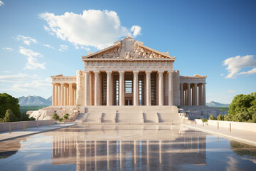Aufkleber - A minimalist representation of The Parthenon, using simple geometric shapes and a monochromatic color palette to convey the purity and harmony of the ancient Greek architectural style. 